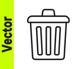 Black line Trash can icon isolated on white background. Garbage bin sign. Recycle basket icon. Office trash icon. Vector