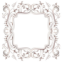 Rose golden shiny glowing ornate frame isolated over white