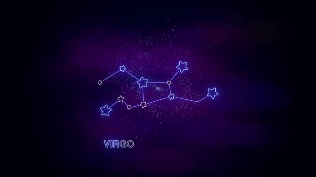 virgo zodiac stars map sign, neon lights,shiny and glowig stars on cosmic sky,astrology and horoscope concept background wallpaper