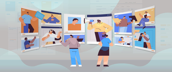 businesspeople discussing during video call business people team using virtual conference online communication