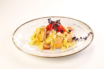 Italian pasta with salmon and caviar