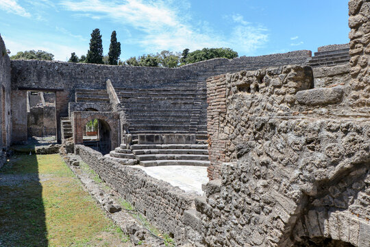Archaeological Park of Pompeii. The small theater, the Odeon or theatrum tectum. Campania, Italy