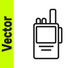 Black line Walkie talkie icon isolated on white background. Portable radio transmitter icon. Radio transceiver sign. Vector