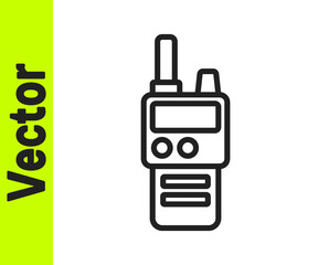 Black line Walkie talkie icon isolated on white background. Portable radio transmitter icon. Radio transceiver sign. Vector
