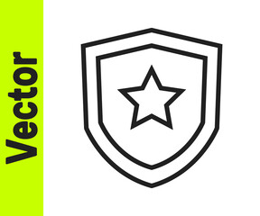 Black line Police badge icon isolated on white background. Sheriff badge sign. Vector