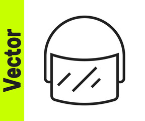 Black line Police helmet icon isolated on white background. Military helmet. Vector