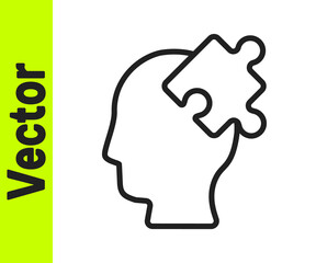 Black line Solution to the problem in psychology icon isolated on white background. Puzzle. Therapy for mental health. Vector