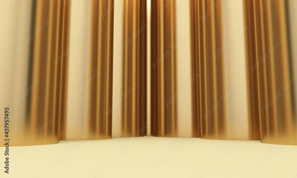 Poster room with large golden columns. backdrop design for product promotion. 3d rendering