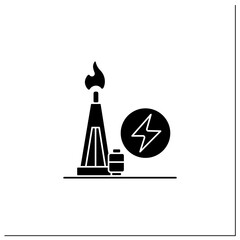 Gas power glyph icon. Power station. Thermal stations burn natural gas. Electricity generation concept. Filled flat sign. Isolated silhouette vector illustration