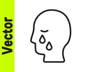 Black line Man graves funeral sorrow icon isolated on white background. The emotion of grief, sadness, sorrow, death. Vector