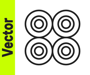 Black line Skateboard wheel icon isolated on white background. Skate wheel. Vector