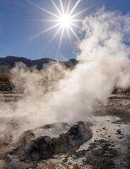 Tatio geysers with sun star