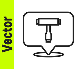 Black line Multi-Function All-In-One portable skate tool T-tool for skateboard, longboard, electric skateboard icon isolated on white background. Vector