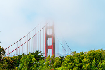 Golden Gate Bridge in the fog in San Francisco