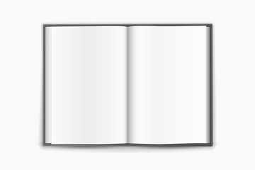 Open empty book template. Blank white blank pages for notes and documentation