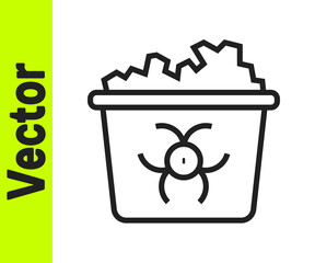 Black line Infectious waste icon isolated on white background. Tank for collecting radioactive waste. Dumpster or container. Biohazardous substances. Vector