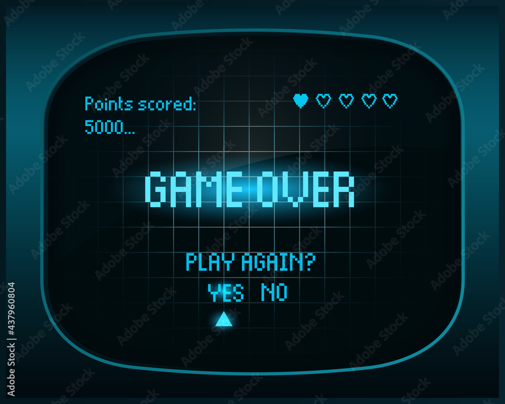 Fototapete game over on retro display clipart. vintage console gaming arcade launch bootable blue display with 