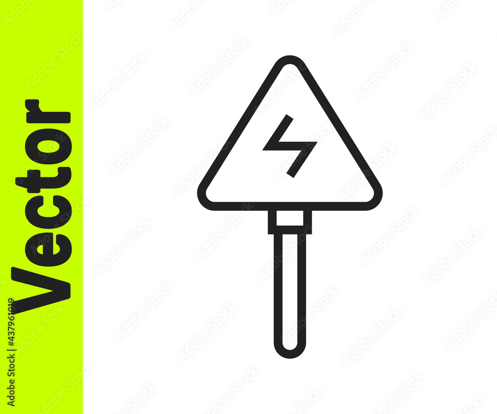 Poster black line high voltage sign icon isolated on white background. danger symbol. arrow in triangle. wa