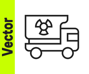 Black line Truck with radiation materials icon isolated on white background. Vector