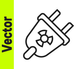 Black line Radiation electrical plug icon isolated on white background. Nuclear energy. Vector