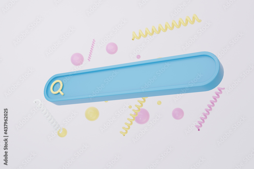 Poster 3d render minimal blank search bar blue floating on white background. information networking concept