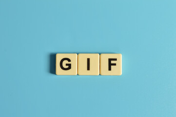 Top view of square letters with text GIF - obrazy, fototapety, plakaty