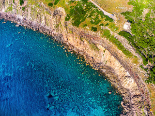 Aerial view of Torre Foghe by the sea at sunset