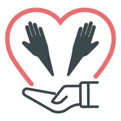 Heart in hand vector icon. Illustration of hand holding heart isolated on white background. Medicine icon. Symbol of kindness and charity. Vector web design