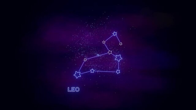 leo zodiac stars map sign, neon lights,shiny and glowig stars on cosmic sky,astrology and horoscope concept background wallpaper