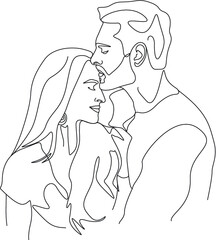 one line drawing minimalist couple kissing face illustration in line art style