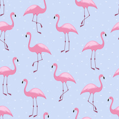 Flamingo seamless pattern with hearts. Vector background design for fabric and decor..