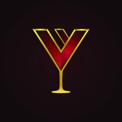 Red wineglass logo. Illustration design of elegant logotype wine store. Vector icon for restaurant menu. Design template for tasting, party, bar, winery. Initial letter V V V Y Y minimalist art logo, 