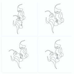 one line drawing minimalist couple kissing face illustration in line art style