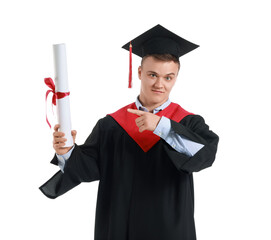 Male graduating student on white background