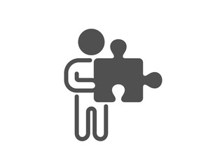 Man with Puzzle simple icon. Jigsaw piece sign. Business challenge symbol. Classic flat style. Quality design element. Simple puzzle icon. Vector
