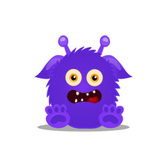 a cheerful purple furry monster with wonderful horns and big eyes
