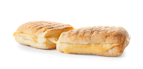 Cheese ciabatta sandwich on white background