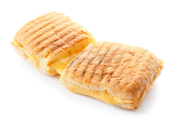 Cheese ciabatta sandwich on white background