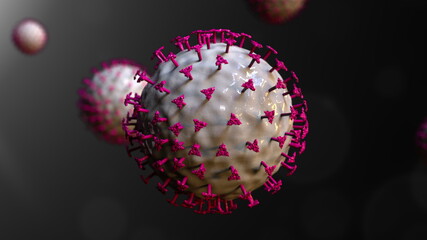 Bacteria with spikes floating in 3d render space. Dangerous respiratory virus covered with protective mucous membrane. Spherical microbiology pandemic of infectious pneumonia.