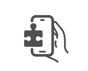Puzzle game simple icon. Jigsaw piece with phone sign. Business challenge symbol. Classic flat style. Quality design element. Simple puzzle game icon. Vector
