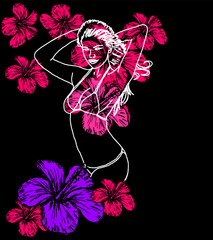 California surfer hibiscus flower vector art