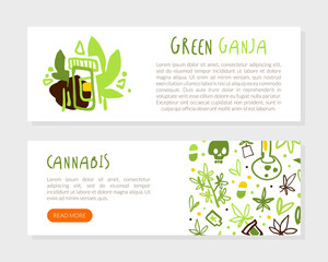 Medical Cannabis Landing Page Template, Hemp Products, Green Ganja Web Banner. Flyer with Text Vector Illustration