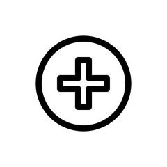 Medical cross line vector icon. Pharmacy health plus black sign. Hospital cross outline icon in circle. Symbol, logo illustration isolated on white background