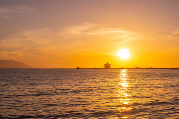 Beautiful sunlight with clouds at sunset in the Mediterranean Sea.