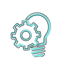 Vector lamp and gear icon. Symbol of generating new ideas on cartoon style on white isolated background.