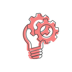 Vector lamp and gear icon. Symbol of generating new ideas on cartoon style on white isolated background.