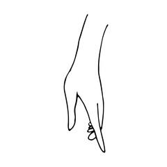 Linear hand drawing for logo and design. Women's hands. Black and white drawing and stains. Lines Hands, clubs, brushes.