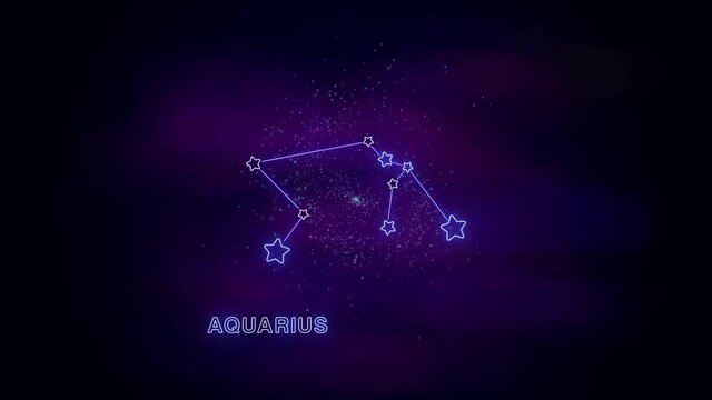 aquarius zodiac stars map sign, neon lights,shiny and glowig stars on cosmic sky,astrology and horoscope concept background wallpaper