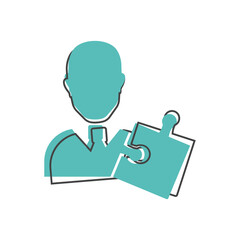Management vector icon. Puzzle and man businessman on white isolated background.
