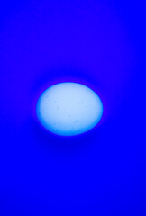 White egg on the blue background. Copy space. Minimalism, original and creative photo. Beautiful wallpaper.